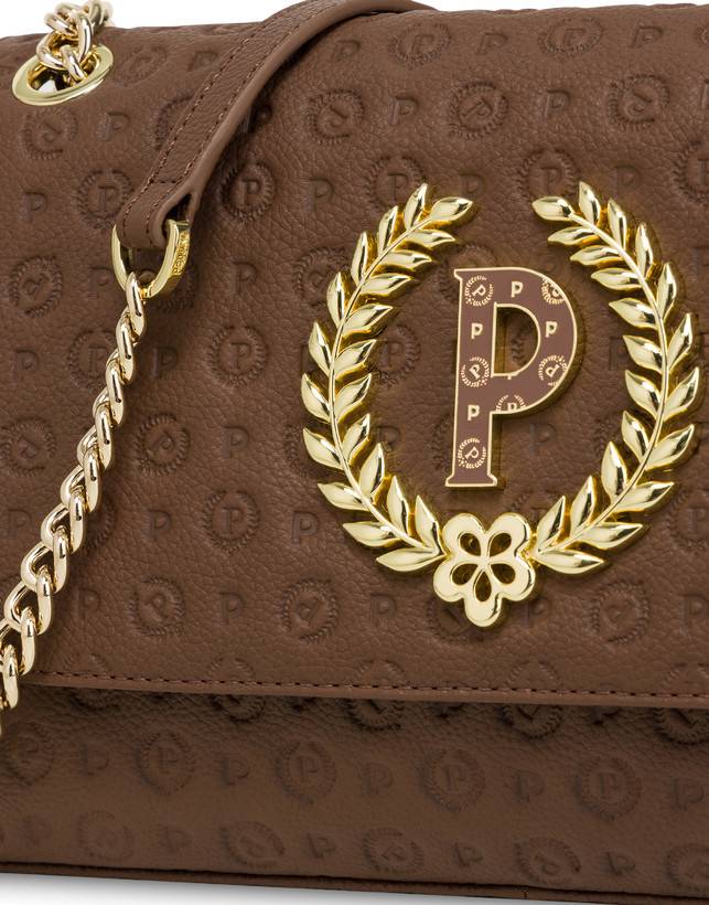 Pollini Borsa A Spalla In Vitello Heritage Logo Embossed Marrone 50% di sconto con spedizione gratuita