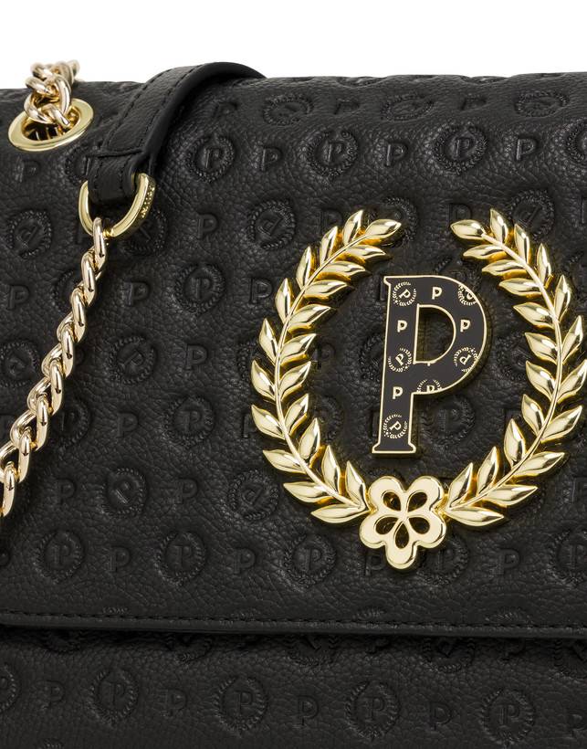 Pollini Borsa A Spalla In Vitello Heritage Logo Embossed Nero Trasporto libero internazionale