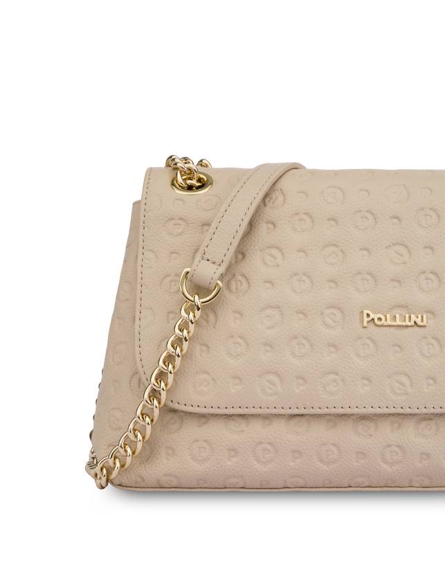 Pollini Borsa A Spalla Heritage Logo Embossed Avorio Black Friday Prezzi