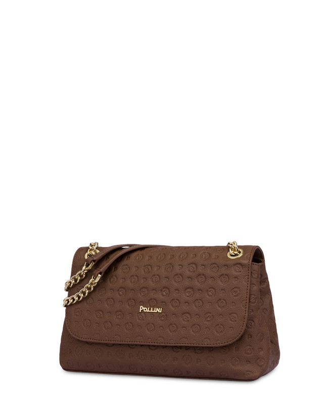 Pollini Borsa A Spalla Heritage Logo Embossed Marrone In vendita