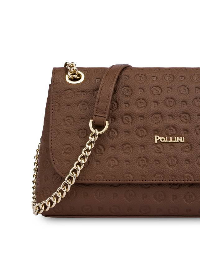 Pollini Borsa A Spalla Heritage Logo Embossed Marrone In vendita