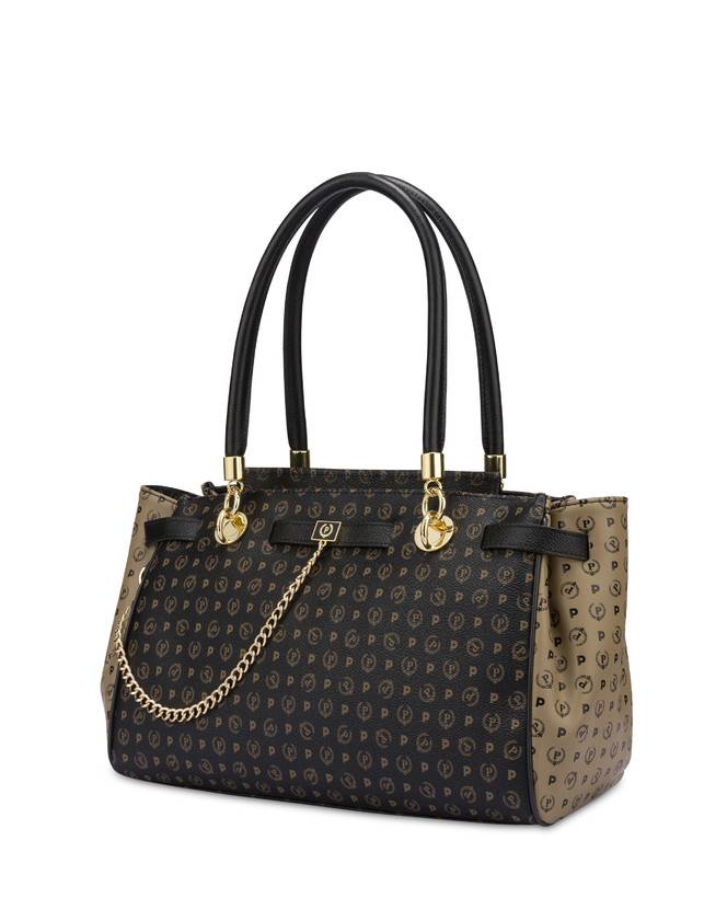 Pollini Borsa Doppio Manico Bicolor Heritage Soft Touch Nero/taupe/nero Spedizione Gratuita