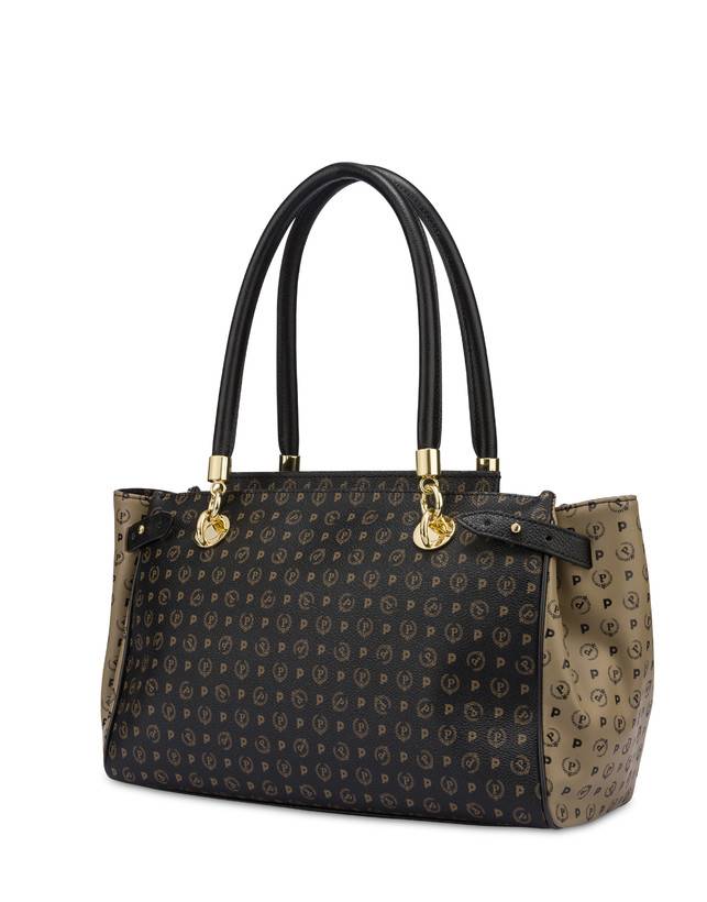 Pollini Borsa Doppio Manico Bicolor Heritage Soft Touch Nero/taupe/nero Spedizione Gratuita