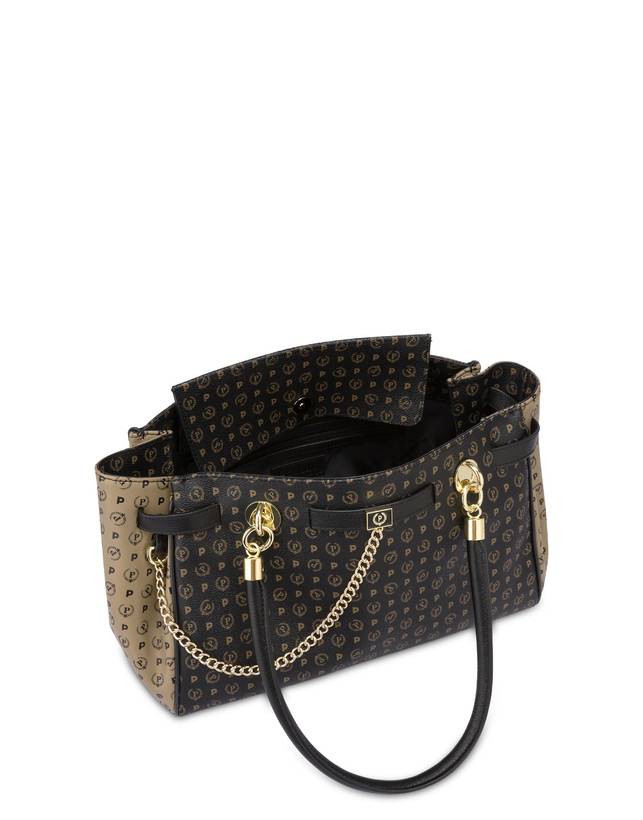Pollini Borsa Doppio Manico Bicolor Heritage Soft Touch Nero/taupe/nero Spedizione Gratuita