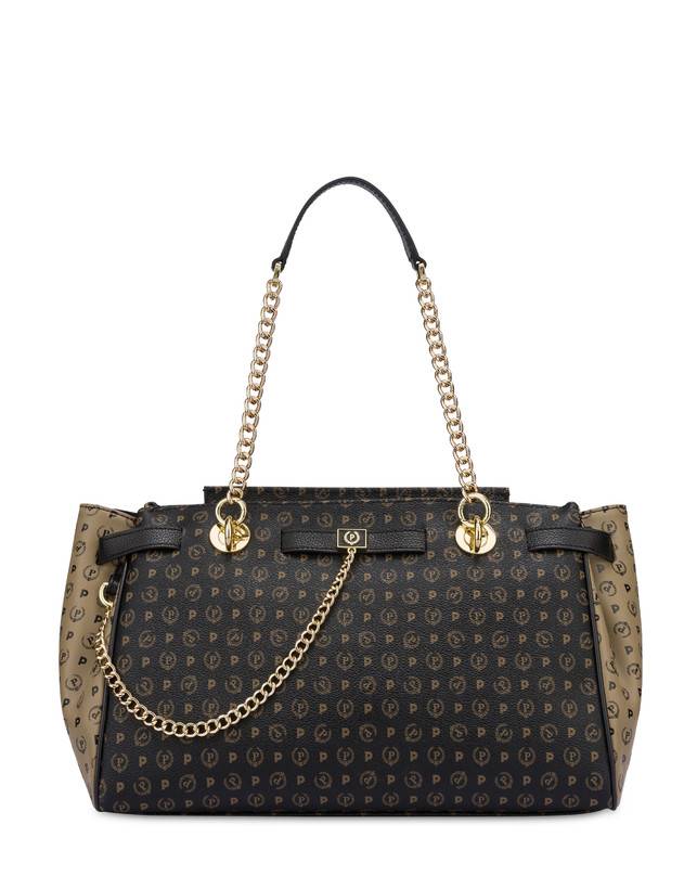 Pollini Borsa Doppio Manico Bicolor Heritage Soft Touch Nero/taupe/nero Spedizione Gratuita