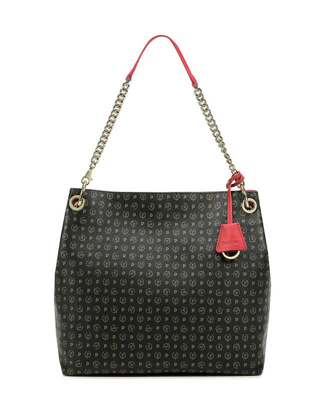 Pollini Borsa A Spalla Heritage Logo Classic Nero/lacca Qualità Garantita
