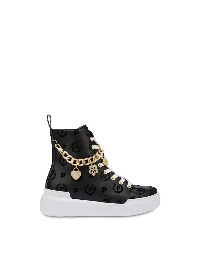 Pollini High Sneakers Con Charms Heritage Flock Nero/nero Sottocosto