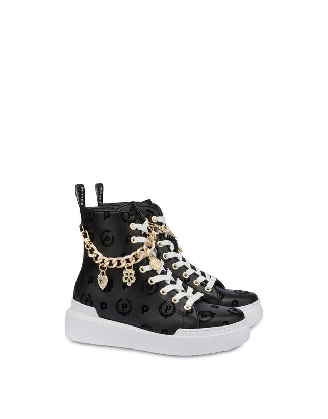 Pollini High Sneakers Con Charms Heritage Flock Nero/nero Sottocosto