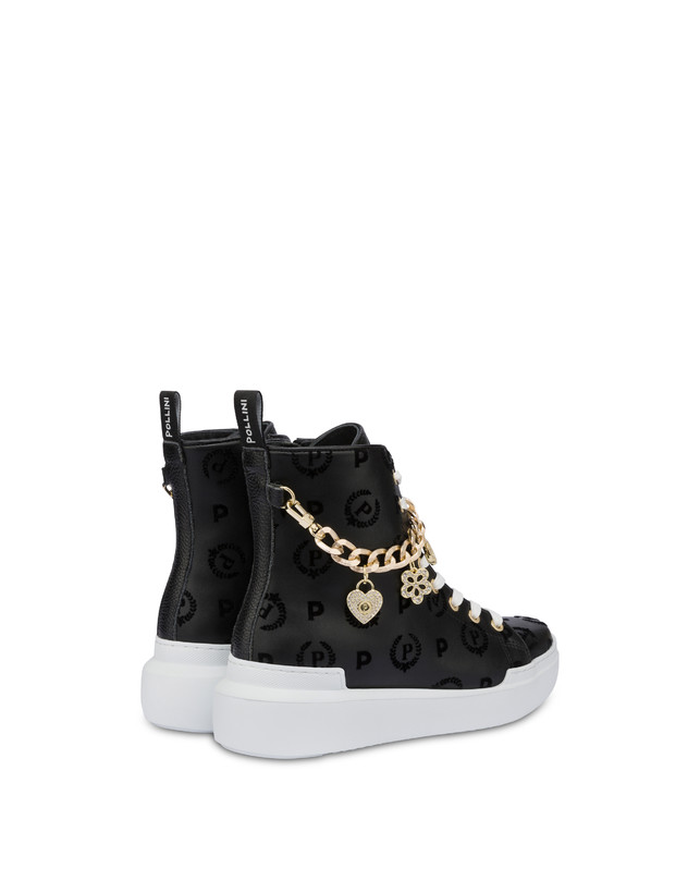 Pollini High Sneakers Con Charms Heritage Flock Nero/nero Sottocosto