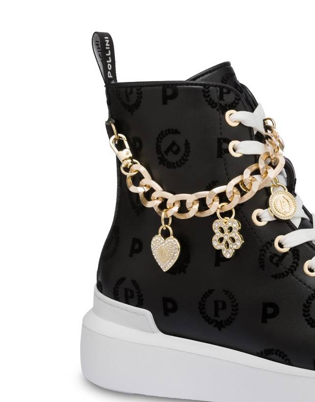 Pollini High Sneakers Con Charms Heritage Flock Nero/nero Sottocosto