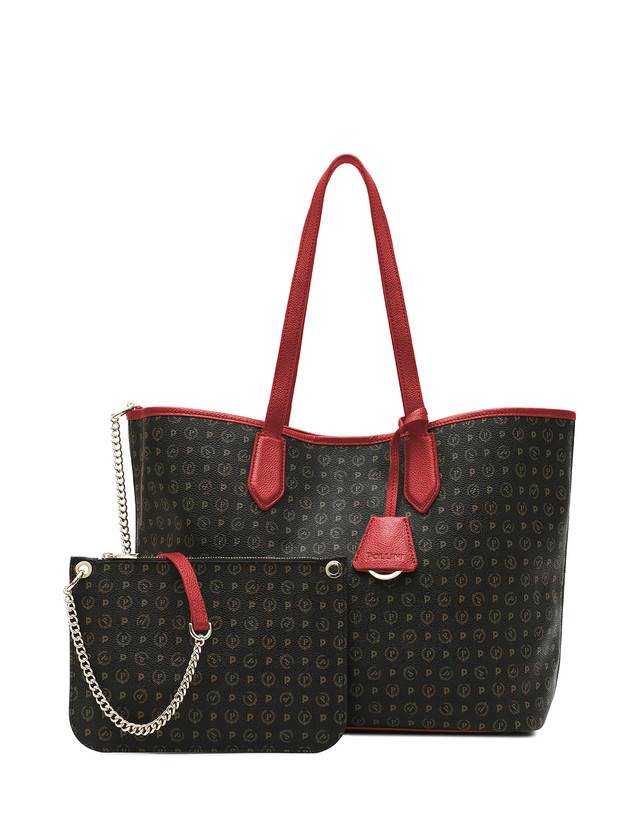 Pollini Borsa Shopping Heritage Logo Classic Nero/lacca Saldi Di Fabbrica