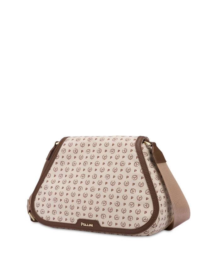 Pollini Borsa A Tracolla Heritage Denim Jacquard Avorio/marrone Offerta natalizia