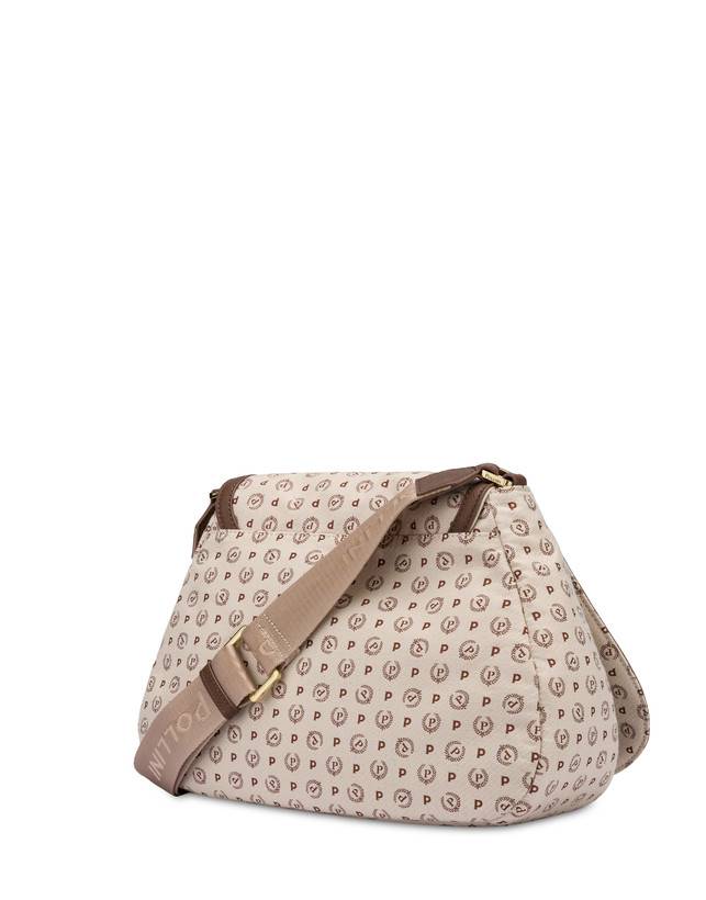 Pollini Borsa A Tracolla Heritage Denim Jacquard Avorio/marrone Offerta natalizia