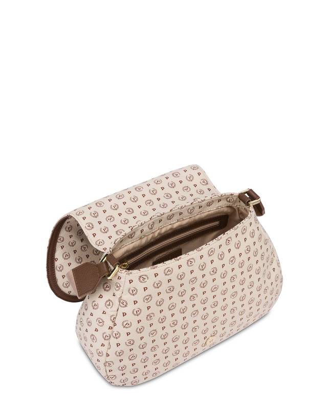Pollini Borsa A Tracolla Heritage Denim Jacquard Avorio/marrone Offerta natalizia