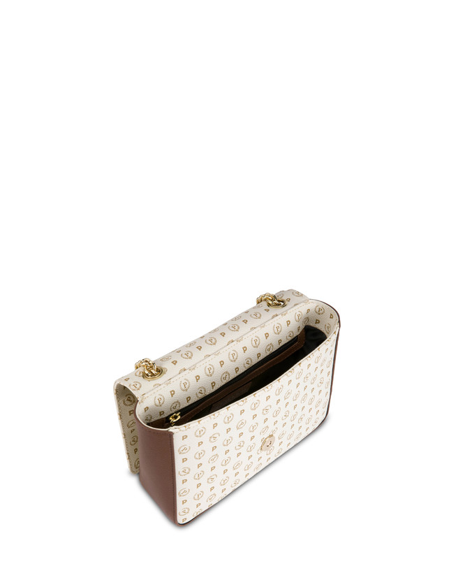 Pollini Borsa A Spalla Con Catena Heritage Logo Classic Avorio/marrone Smaltimento dello stoccaggio