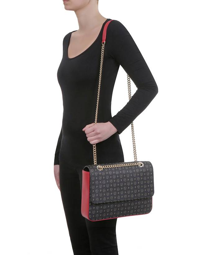 Pollini Borsa A Spalla Con Catena Heritage Logo Classic Nero/lacca Offerta migliore