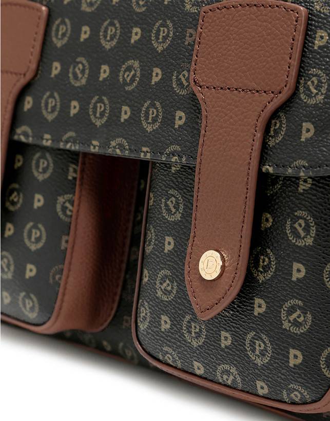Pollini Borsa A Spalla Multitasche Heritage Logo Classic Nero/marrone Lightning offer