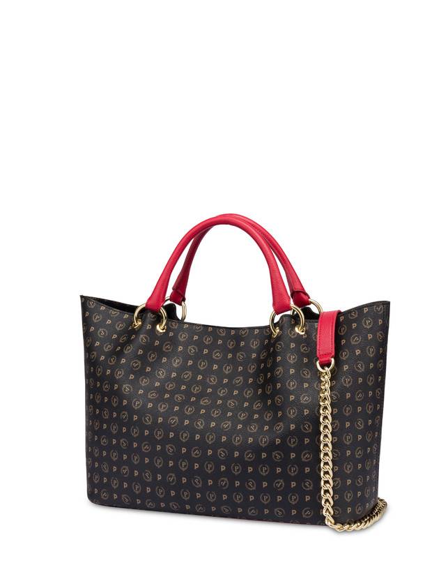 Pollini Borsa Doppio Manico In Pvc Heritage Logo Classic Nero/lacca Bestseller