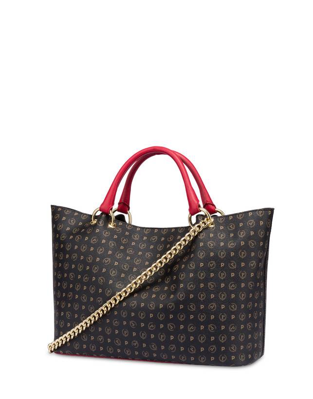 Pollini Borsa Doppio Manico In Pvc Heritage Logo Classic Nero/lacca Bestseller