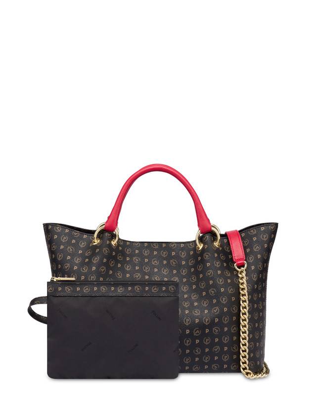 Pollini Borsa Doppio Manico In Pvc Heritage Logo Classic Nero/lacca Bestseller