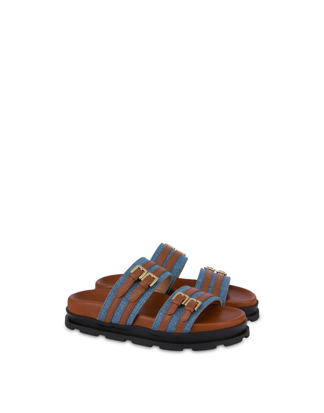 Pollini Ciabatte In Tessuto Denim E Vitello Nikki Denim/wood Offerta settimanale