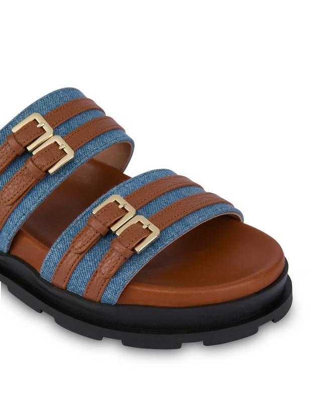 Pollini Ciabatte In Tessuto Denim E Vitello Nikki Denim/wood Offerta settimanale