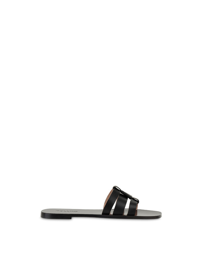 Pollini Sandali Flat In Vacchetta Sahara Nero