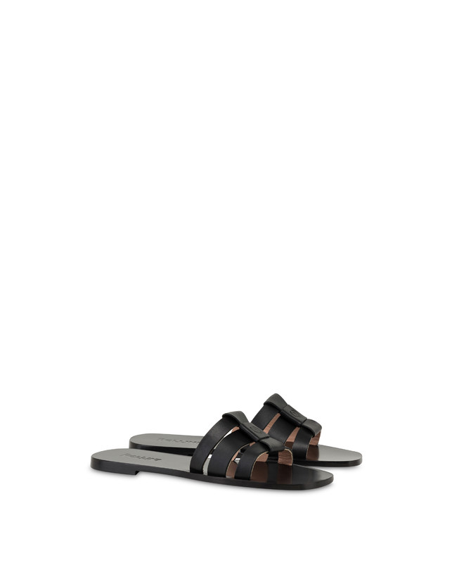 Pollini Sandali Flat In Vacchetta Sahara Nero Ultimo giorno