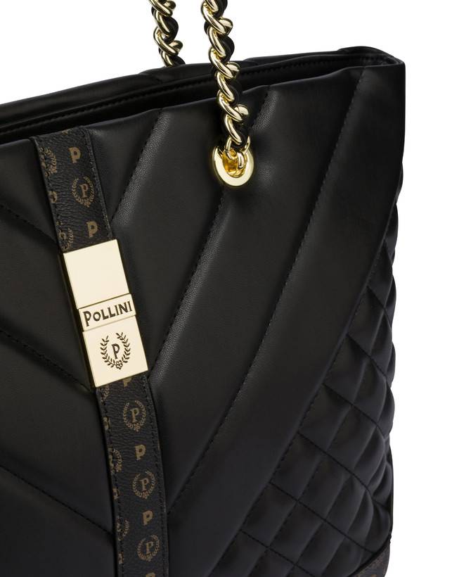Pollini Tote Bag Matelassé Backgammon Nero/nero Super sconto