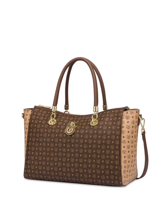 Pollini Borsa Doppio Manico Bicolore Heritage Logo Classic Marrone/crema/marrone Spedizione Gratuita