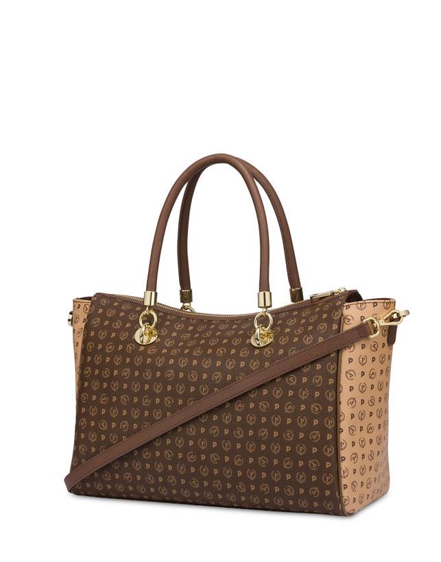 Pollini Borsa Doppio Manico Bicolore Heritage Logo Classic Marrone/crema/marrone Spedizione Gratuita