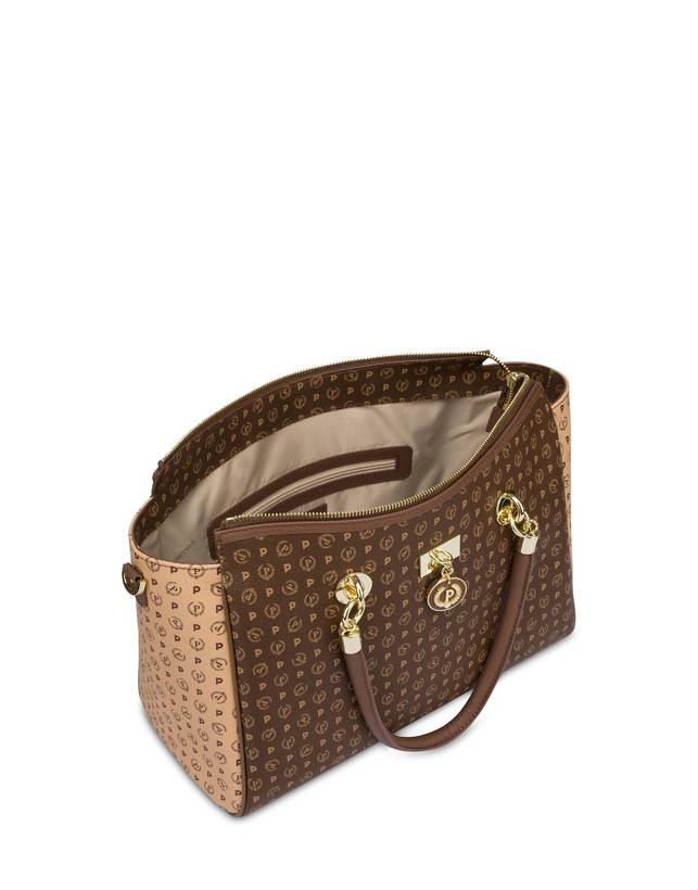 Pollini Borsa Doppio Manico Bicolore Heritage Logo Classic Marrone/crema/marrone Spedizione Gratuita