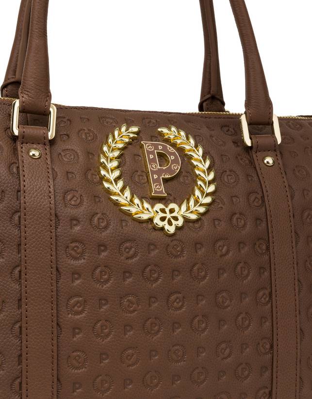 Pollini Shopping Bag Heritage Logo Embossed Marrone Negozi Online