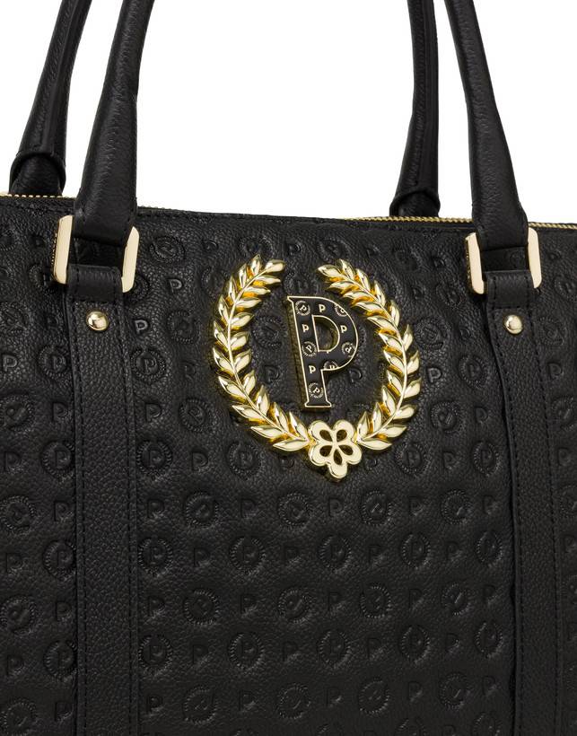 Pollini Shopping Bag Heritage Logo Embossed Nero Acquista Ora