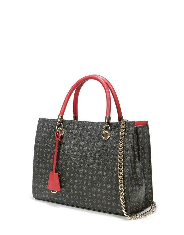 Pollini Shopping Bag Heritage Logo Classic Nero/lacca Consegna Veloce