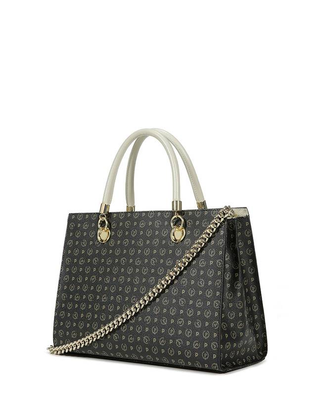 Pollini Shopping Bag Heritage Logo Classic Nero/avorio Promozione Limitata