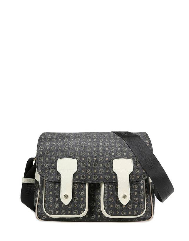 Pollini Borsa A Spalla Multitasche Heritage Logo Classic Nero/avorio In Saldo