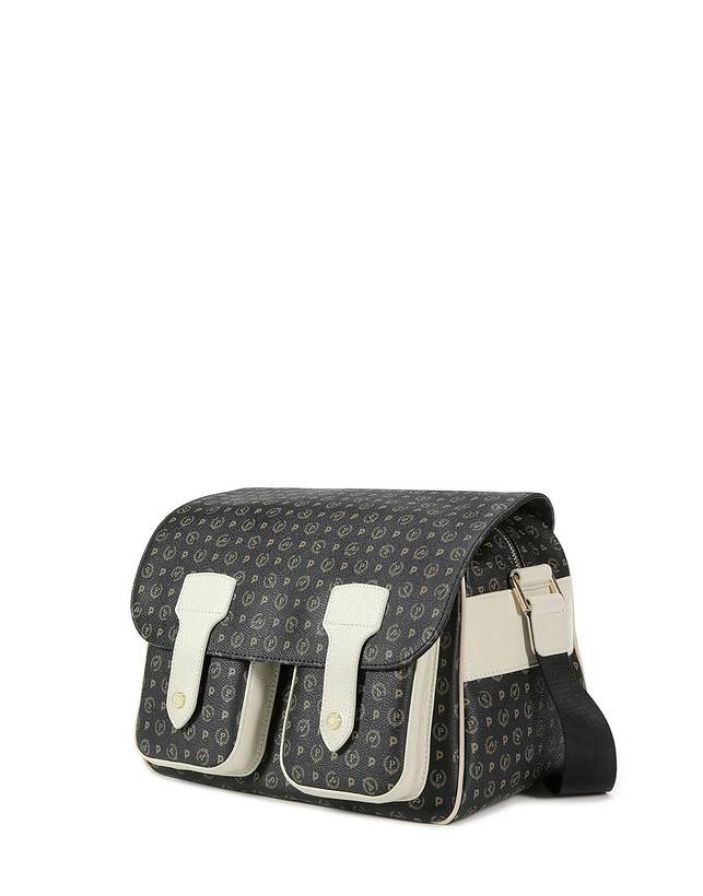 Pollini Borsa A Spalla Multitasche Heritage Logo Classic Nero/avorio In Saldo