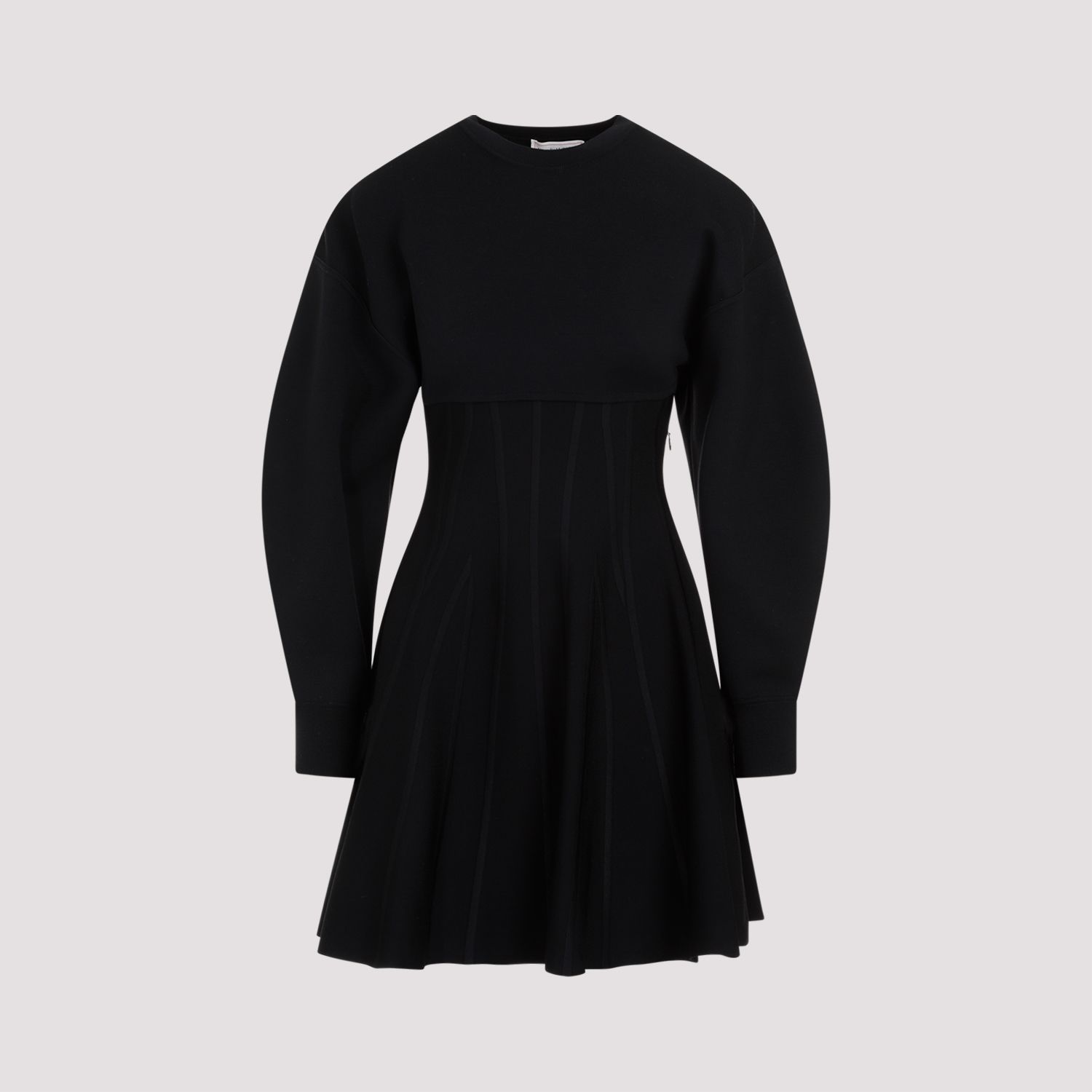 ALEXANDER MCQUEEN  Abito in Misto Lana Nero Alexander McQueen - Gonna a Campana a Righe Negozi Online