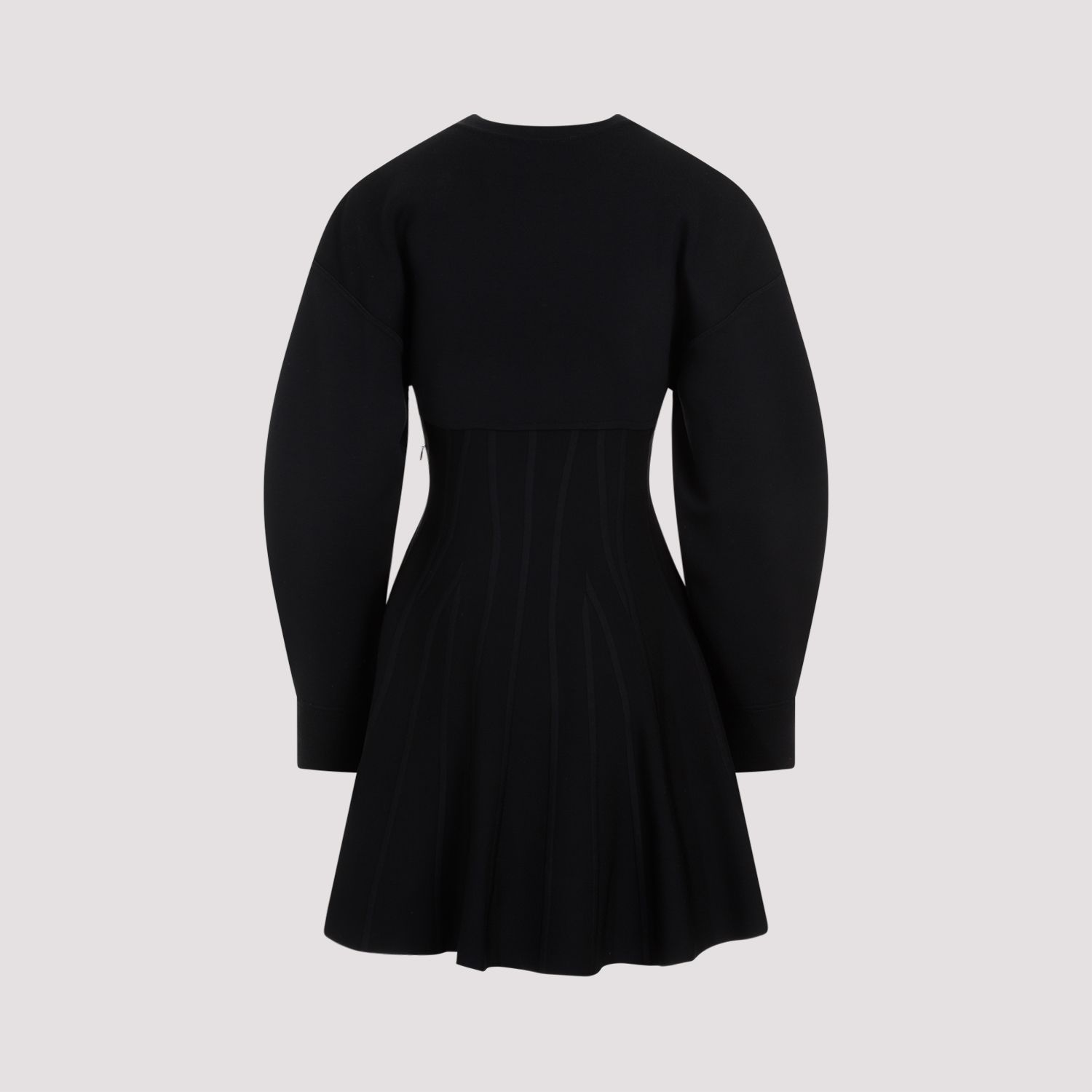ALEXANDER MCQUEEN  Abito in Misto Lana Nero Alexander McQueen - Gonna a Campana a Righe Negozi Online