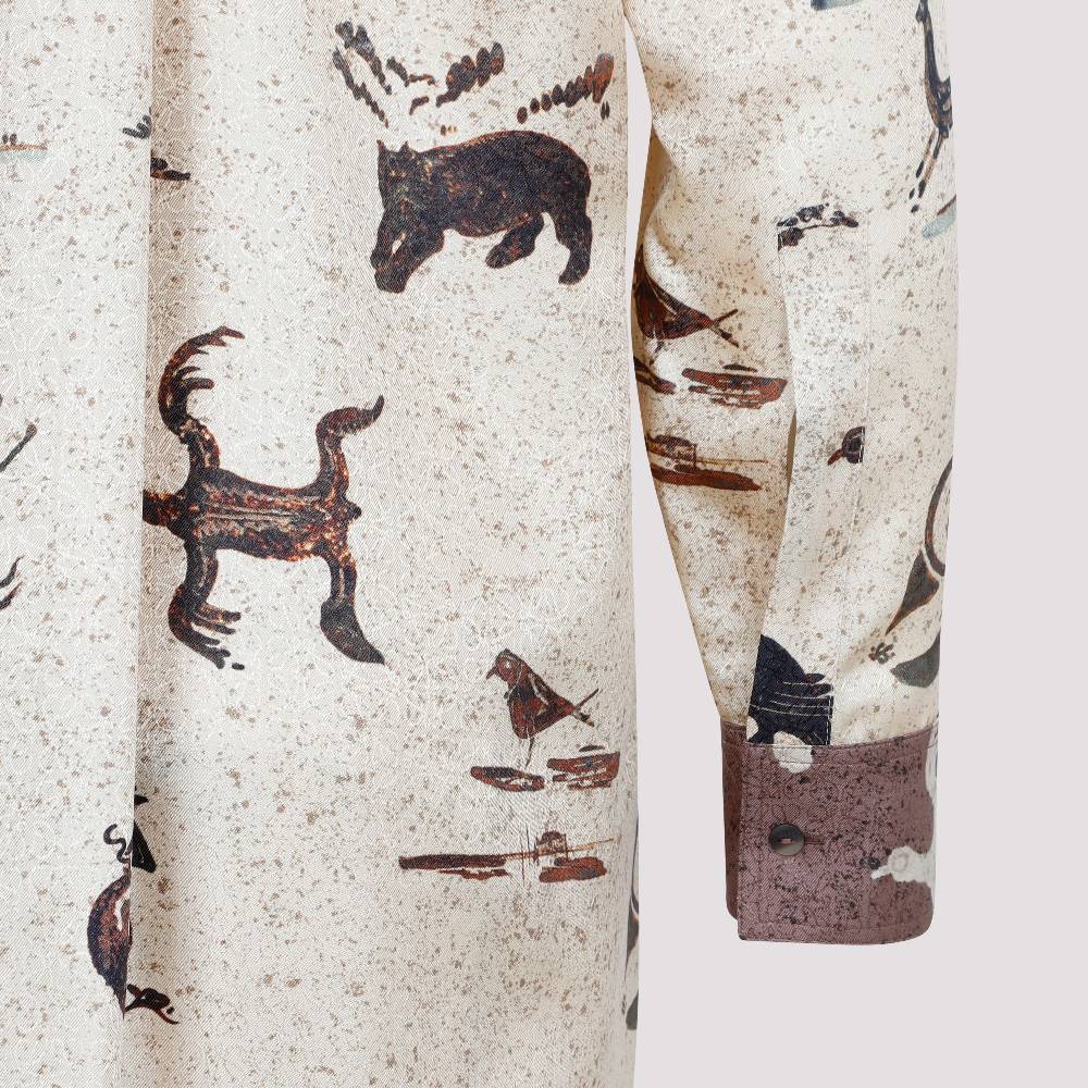 LOEWE  Camicia Oversize da Donna Loewe in Seta Beige con Stampa Animalier Promozione Limitata