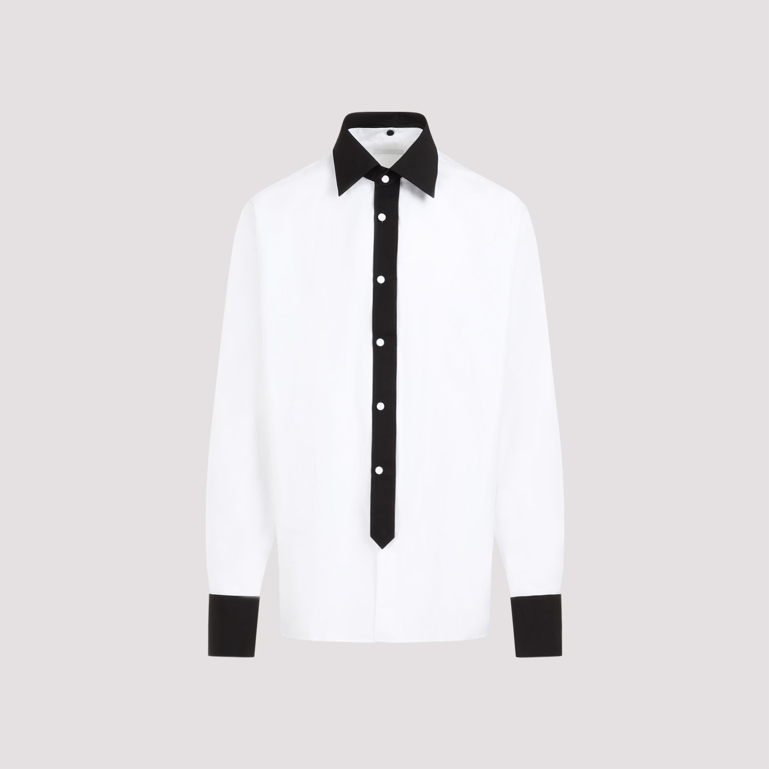 PRADA  Camicia Prada Uomo Cotone Bianco con Colletto a Contrasto Nero Sottocosto