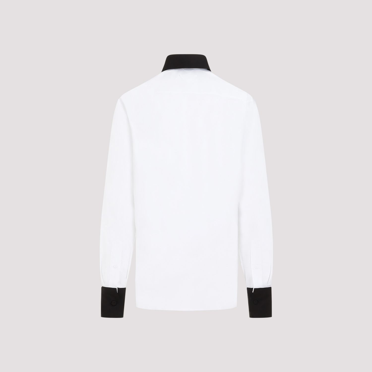 PRADA  Camicia Prada Uomo Cotone Bianco con Colletto a Contrasto Nero Sottocosto