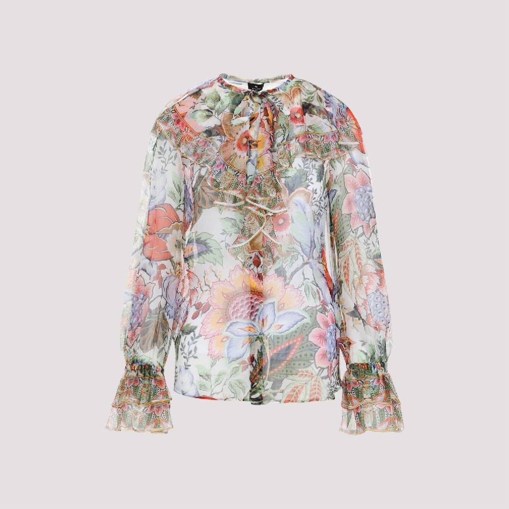 ETRO  Camicia ETRO in Seta Floreale con Ruche - Multicolore Novità