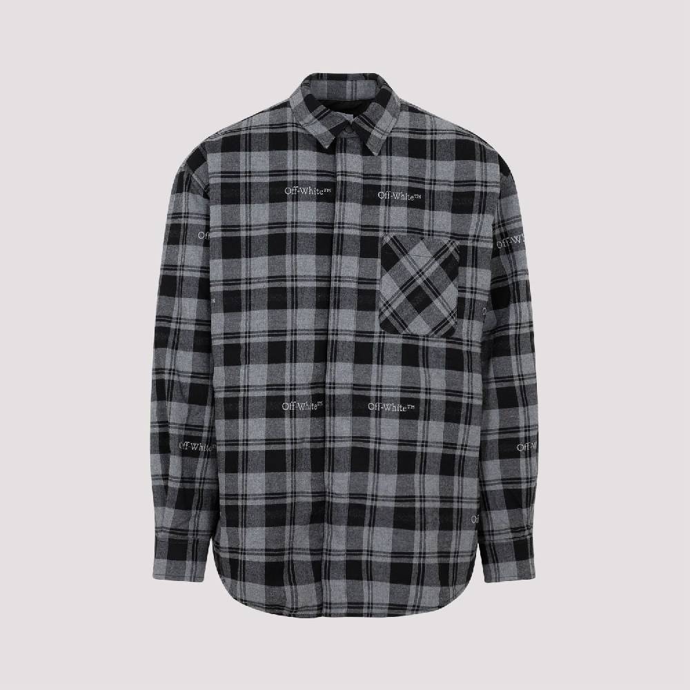 OFF-WHITE  Camicia Overshirt a Quadri in Cotone Grigio da Uomo Off-White In Vendita