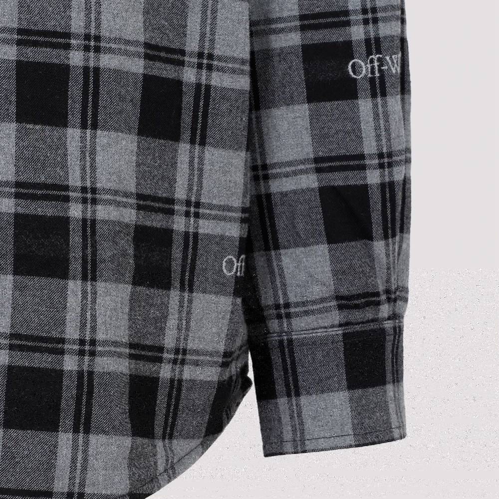 OFF-WHITE  Camicia Overshirt a Quadri in Cotone Grigio da Uomo Off-White In Vendita