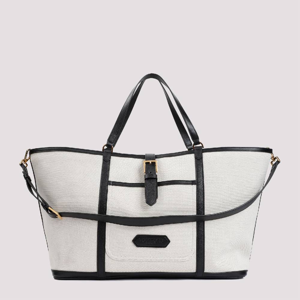 TOM FORD  Borsa Shopper TOM FORD in Cotone e Pelle Nera Moda
