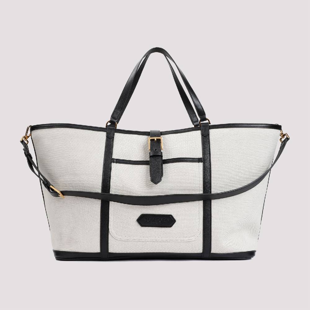 TOM FORD  Borsa Shopper TOM FORD in Cotone e Pelle Nera Moda