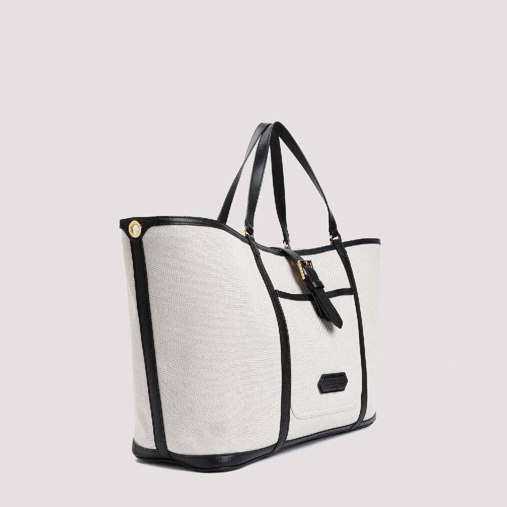 TOM FORD  Borsa Shopper TOM FORD in Cotone e Pelle Nera Moda