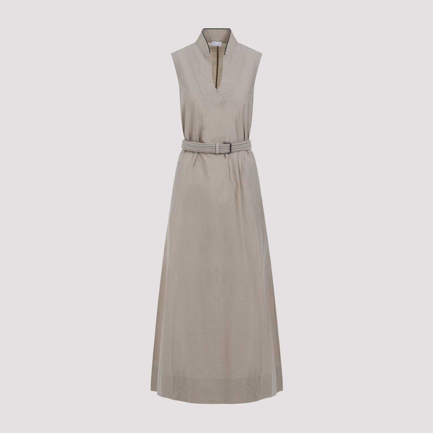 BRUNELLO CUCINELLI  Abito Beige Senza Maniche in Cotone Misto Brunello Cucinelli Italy
